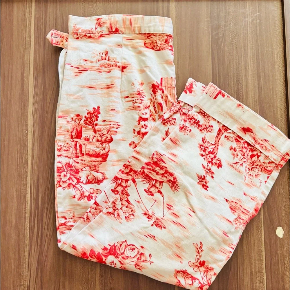 Vintage Bill Blass Sz 14 Chinoserie Patterned High Waist Cropped Pants - Picture 3 of 10